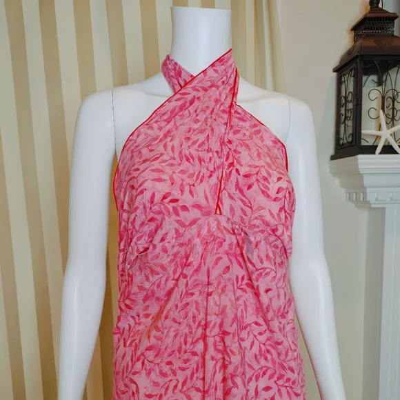 DRAGONFLY IMPORT HALTER NECK SMOCKED DRESS, PINK L - Picture 2 of 7